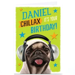 Discount Personalised Birthday Card - Chillax, Pug Kids Funny|For Kids