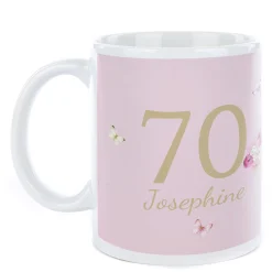 Card Factory Personalised Birthday Mug - Pink Flowers, Editable Age & Recipient