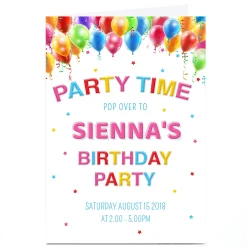 Card Factory Personalised Birthday Party Invitation - Balloons