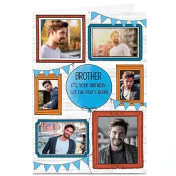Card Factory Personalised Birthday Photo Card - Frames & Bunting, Brother