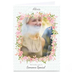 Sale Personalised Birthday Photo Card - Pink Wreath Someone Special For Wife|For Sister
