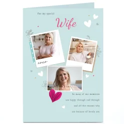 Personalised Birthday Photo Card - Teal with hearts - Wife For Wife|Anniversary