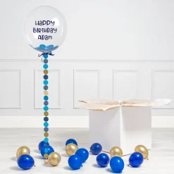 New Personalised Blue Circle Confetti Bubblegum Balloon & Minis - DELIVERED INFLATED! Personalised Party|Balloons For Him