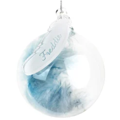 Card Factory Personalised Blue Feather Glass Bauble
