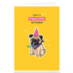 Clearance Personalised Blue Kiwi Birthday Card - Pug For Friend|For Friend