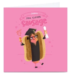 Card Factory Personalised Blue Kiwi Card - You Clever Sausage, Pink