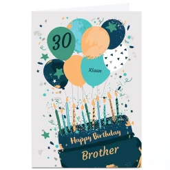 Best Personalised Brother Birthday Card - Cake & Balloons, Editable Age BOY For Brother|For Boyfriend