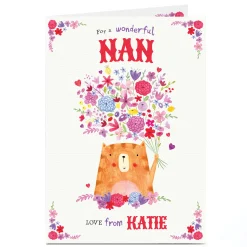 New Personalised Card - Cat With Flowers, Nan Any Occasion|Thank You