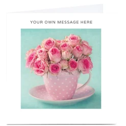 New Personalised Card - Roses In A Teacup Premium Square|Any Occasion