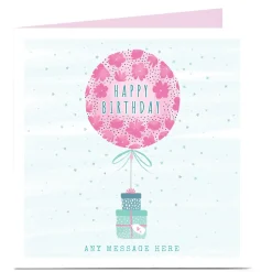 Kids Card Factory Personalised Charity Birthday Card - Pink Balloon & Gifts