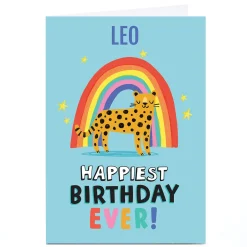 Kids Card Factory Personalised Cheerful Card - Leopard with Rainbow