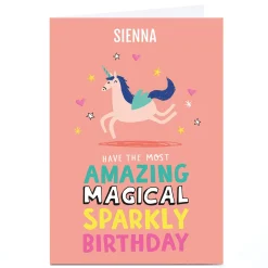 Personalised Cheerful Card - Unicorn Sparkly Birthday Kids For Niece|For Friend