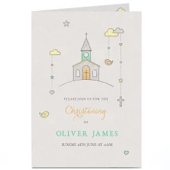 Card Factory Personalised Christening Invitation - Pastel Church