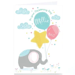 Clearance Personalised Christening Card - Elephant & Balloons Christening
