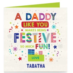 Card Factory Personalised Christmas Card - Bright Festive Fun, Daddy
