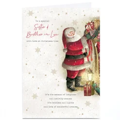 Best Personalised Christmas Card - Santa Bringing Presents, Sister & Brother-in-Law Christmas