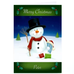 Sale Personalised Christmas Card - Snowman & Penguin Christmas