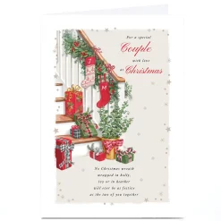 Sale Personalised Christmas Card - Stockings on Stairs, Couple Christmas