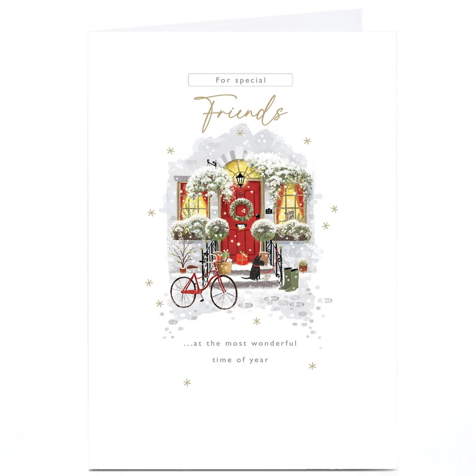 Best Personalised Christmas Card - Snowy Door Scene, Friends Christmas