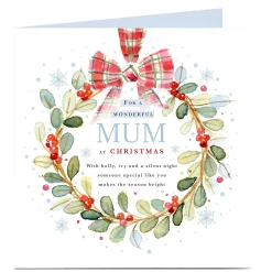 Best Personalised Christmas Card - Gingham Bow Wreath, Mum Premium Square|Christmas