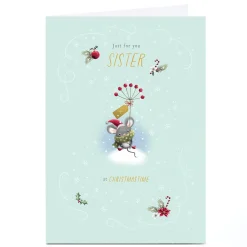 Best Personalised Christmas Card - Mouse in Scarf, Sister Christmas