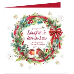 Clearance Personalised Christmas Card - Robin Wreath Daughter and Son-In-Law Premium Square|Christmas