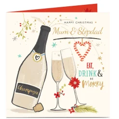 Outlet Personalised Christmas Card - Be Merry! Mum and Step Dad Premium Square|Christmas