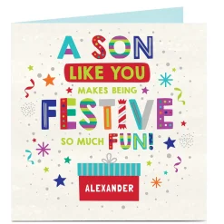Outlet Personalised Christmas Card - Bright Festive Fun, Son Premium Square|Christmas