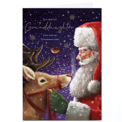 Sale Personalised Christmas Card - Santa with Rudolph, Granddaughter Christmas