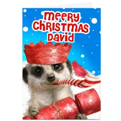 Card Factory Personalised Christmas Card - Festive Meerkat