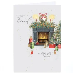 Best Personalised Christmas Card - Fireplace Scene, Friend Christmas