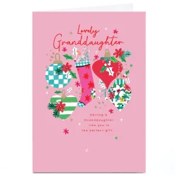 Sale Personalised Christmas Card - Stocking and Baubles, Granddaughter Christmas