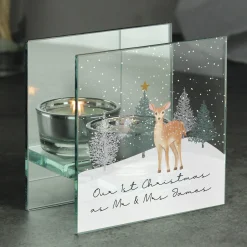 Card Factory Personalised Christmas Deer Glass Tea Light Candle Holder