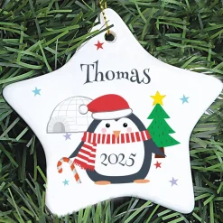 Hot Personalised Christmas Penguin Ceramic Star Decoration Christmas Gifts