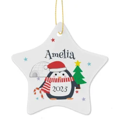 Hot Personalised Christmas Penguin Ceramic Star Decoration Christmas Gifts