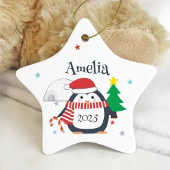 Hot Personalised Christmas Penguin Ceramic Star Decoration Christmas Gifts