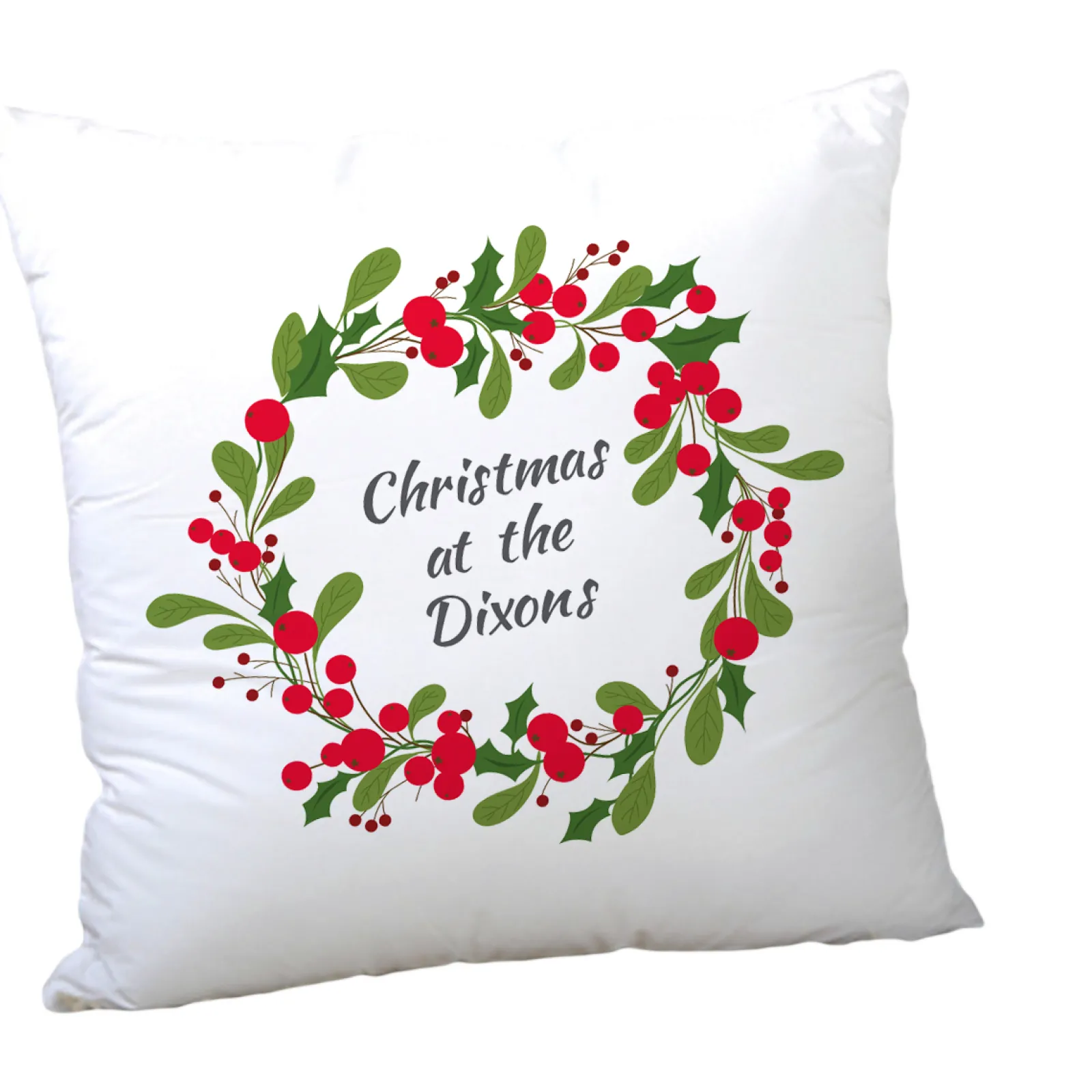 Card Factory Personalised Christmas Wreath Cushion - Family Name