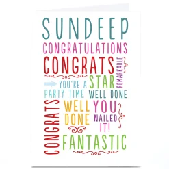 Card Factory Personalised Congratulations Card - Multicoloured Words