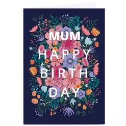 Sale Personalised Dalia Clark Birthday Card - Pink & Blue Floral For Wife|For Mum