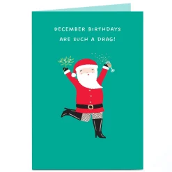 Card Factory Personalised December Birthday Card - Santa Drag