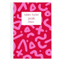 Outlet Personalised Diary - Red with Pink Brush Marks Personalised Calendars And Diaries|Calendars & Diaries