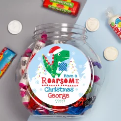Online Personalised Dinosaur Roarsome Christmas Sweet Jar Kids Chocolate & Sweets|Gifts For Kids