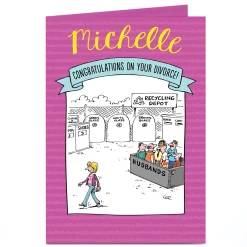 Discount Personalised Divorce Card - Husband Recyling Bin Comic Funny