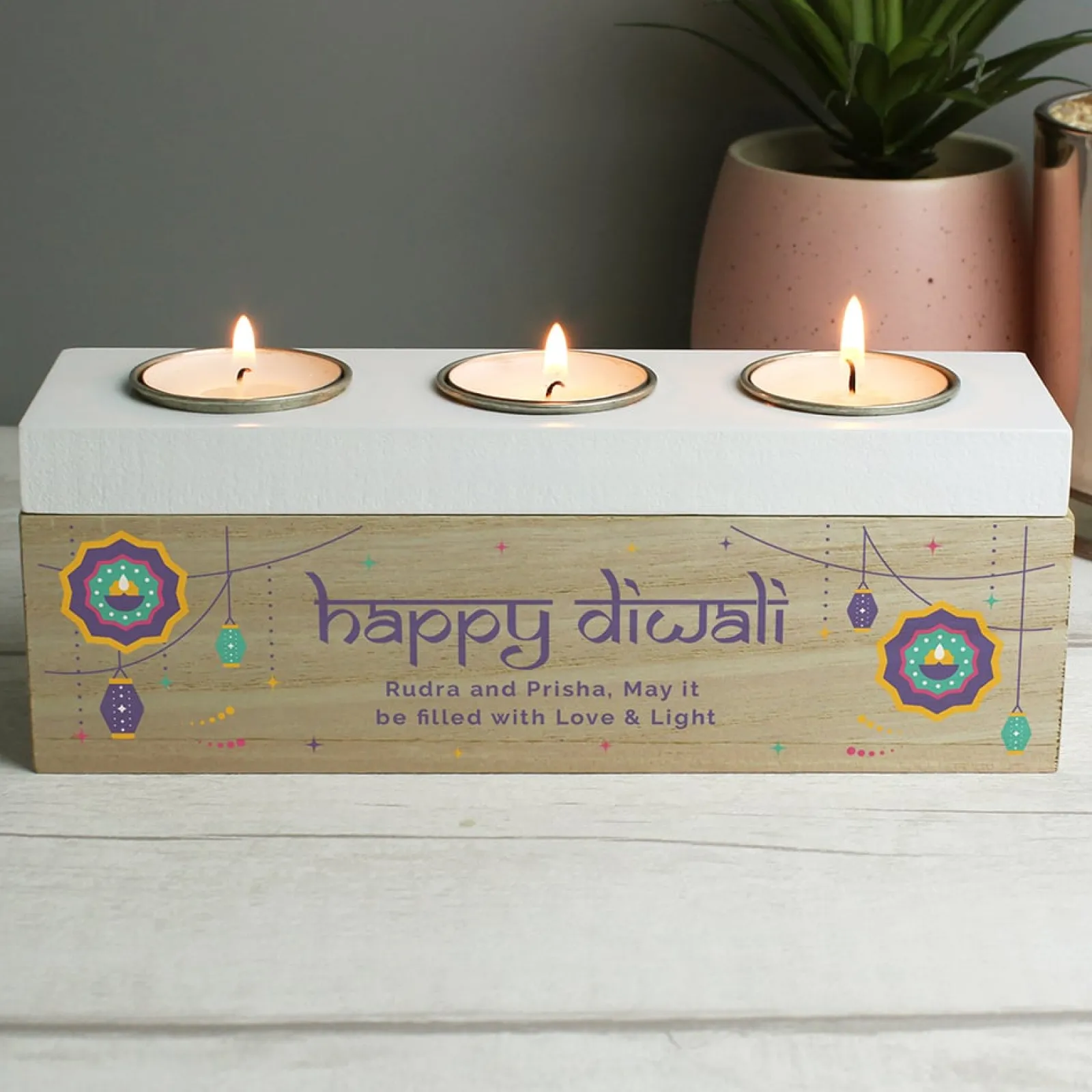 Card Factory Personalised Diwali Triple Tealight Box