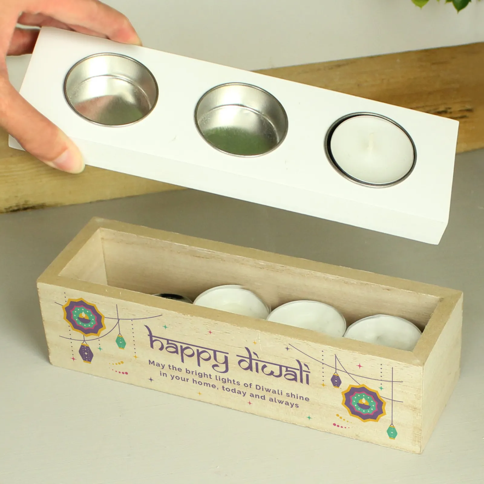 Card Factory Personalised Diwali Triple Tealight Box