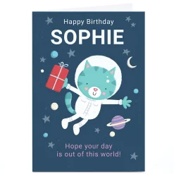 Discount Personalised Dumpling Green Birthday Card - Space Cat Kids For Wife|For Niece