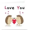Online Personalised Dumpling Green Valentine's Day Card - Hedgehog Couple & Heart Premium Square