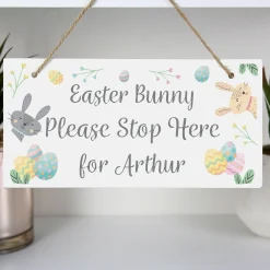 Kids Card Factory Personalised Easter Bunny Stop Here Wooden Sign
