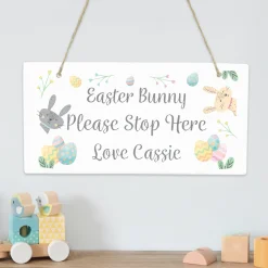 Kids Card Factory Personalised Easter Bunny Stop Here Wooden Sign