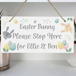 Kids Card Factory Personalised Easter Bunny Stop Here Wooden Sign